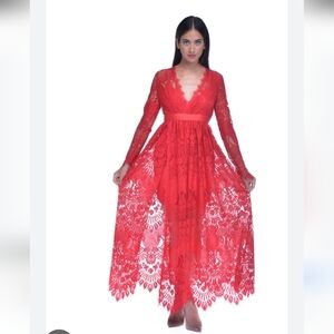 Abito lungo donna Aniye By in pizzo con spacco rosso SZ L